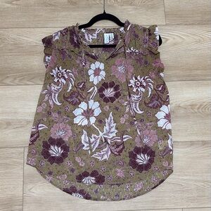 Joie Floral Ruffle Sleeve Top - Pink and Brown Size Small